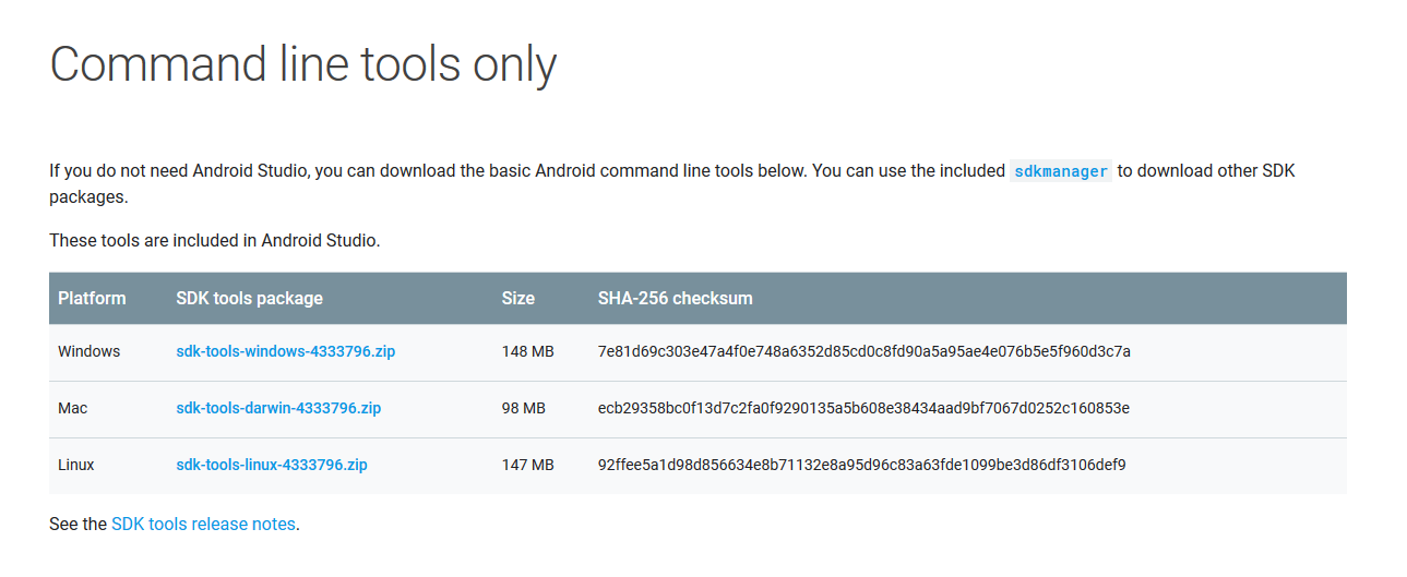 SDK Tools Download Page